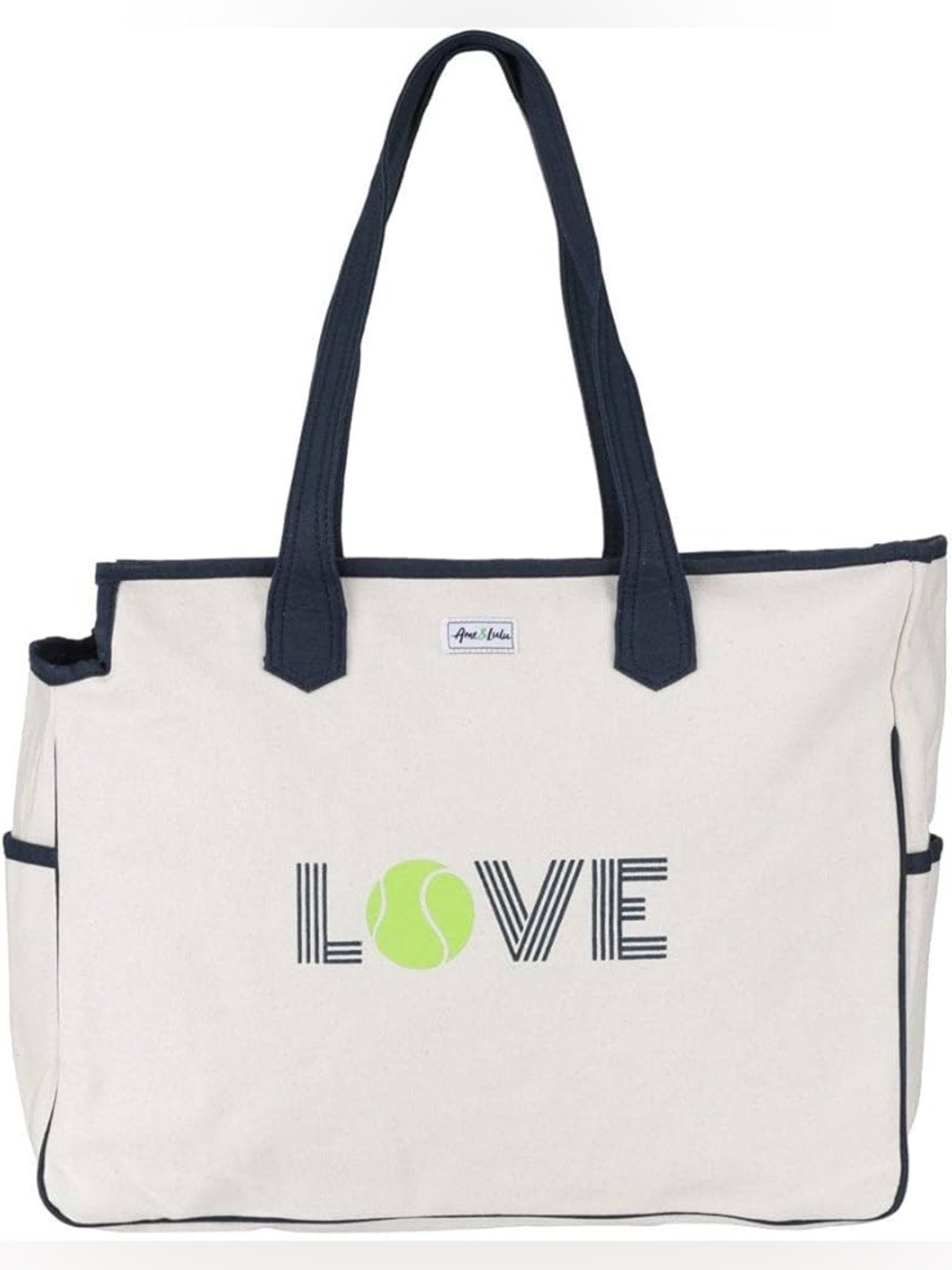 Canvas LOVE Tote in Cream and Navy
